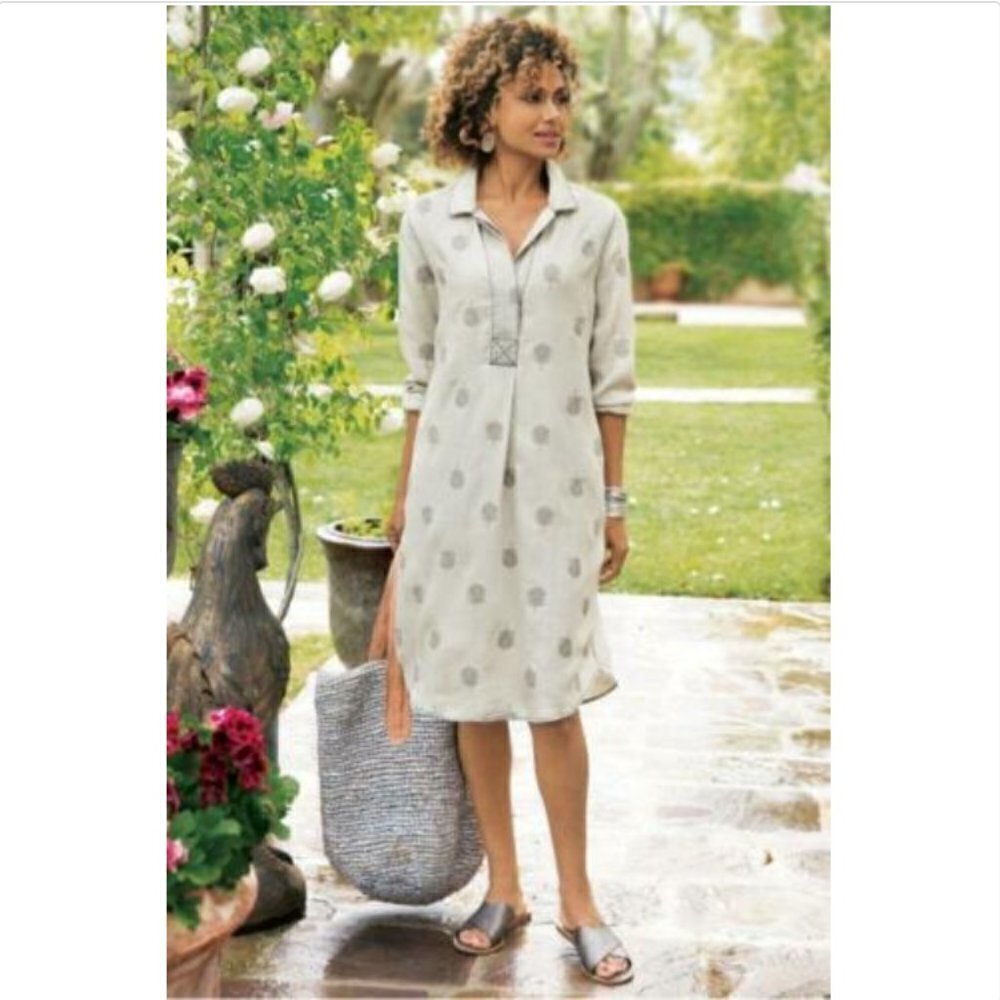 Soft Surroundings Gray Paisley Park Tencel Shirt Tunic Dress-Size S